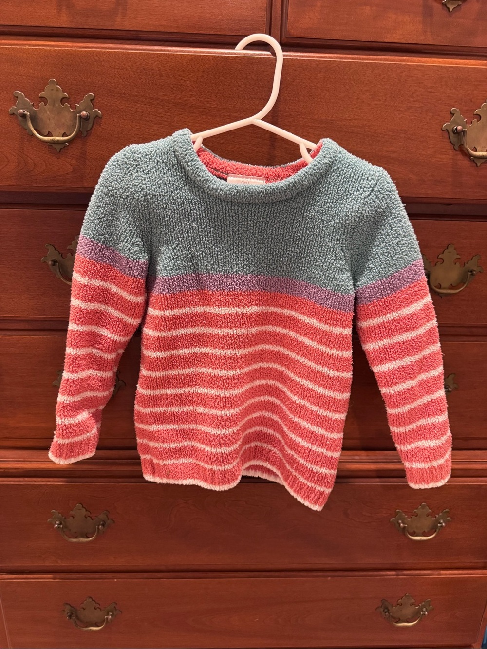 Hanna Andersson Striped Crewneck Sweater in Coral, Light Blue & Lavender
